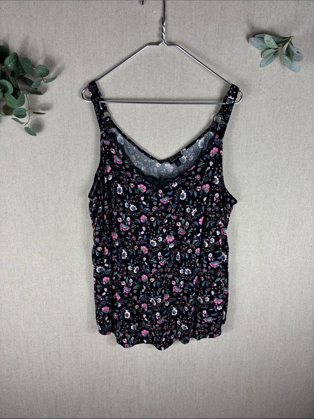 Torrid > Black Floral Tank Top with Pink & Teal Accents 3X